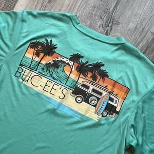 Buc-ees Mens Small Double Sided Long Sleeve Surfs Up Rash Guard Quick Dry